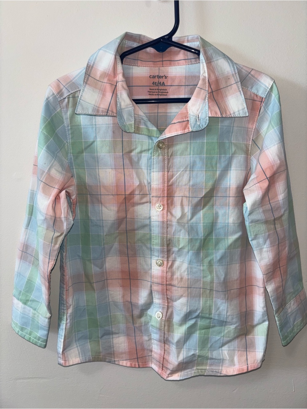 Carter's Pastel Plaid Button-Down Shirt - Peach, Mint & Light Blue